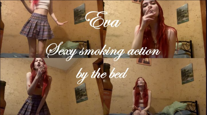 Eva's sexy smoking action by the bed