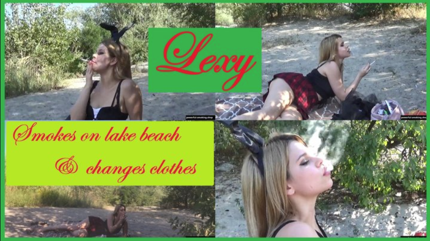 Lexy smokes on lake beach and changes clothes